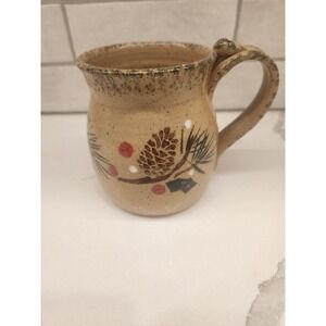 Studio Art Pottery Christmas Winter Holly Berry And Pinecone 16 Oz. Libby Greene